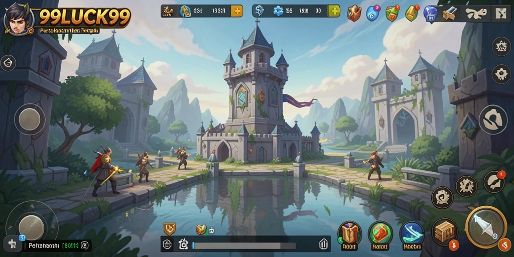 Tampilan gameplay menara dengan berbagai jenis musuh yang menyerang.