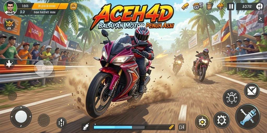 Screenshot gameplay ACEH4D menampilkan aksi balapan motor yang seru.