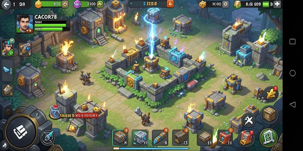 Screenshot utama CACOR78 menampilkan aksi menara yang mendebarkan dalam Tower Defense.