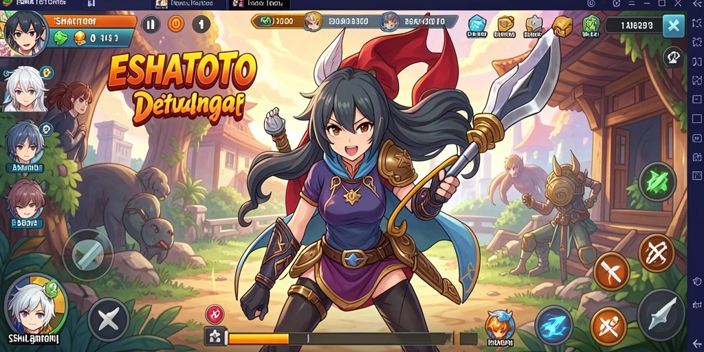 Tampilan gameplay ESHATOTO dengan karakter anime yang menarik.