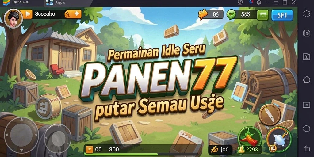 Screenshot utama PANEN77 menunjukkan suasana gameplay pertanian yang ceria.