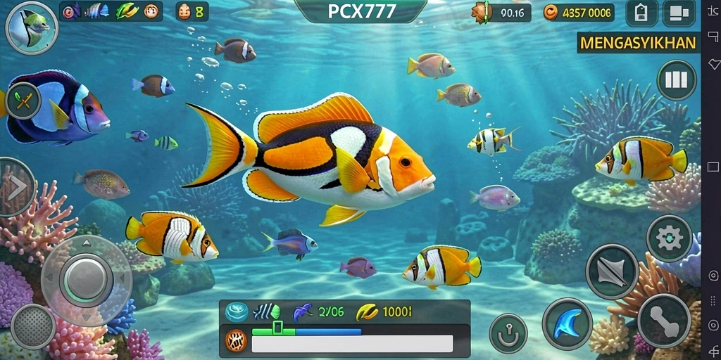 Tangkapan ikan yang berwarna-warni dalam gameplay Tembak Ikan.