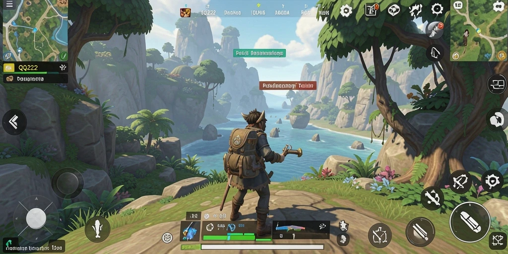 Tangkapan layar gameplay QQ222 menunjukkan suasana dunia terbuka yang menawan.