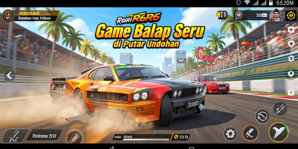 Tampilan gameplay seru R6R6 dengan balapan menegangkan.