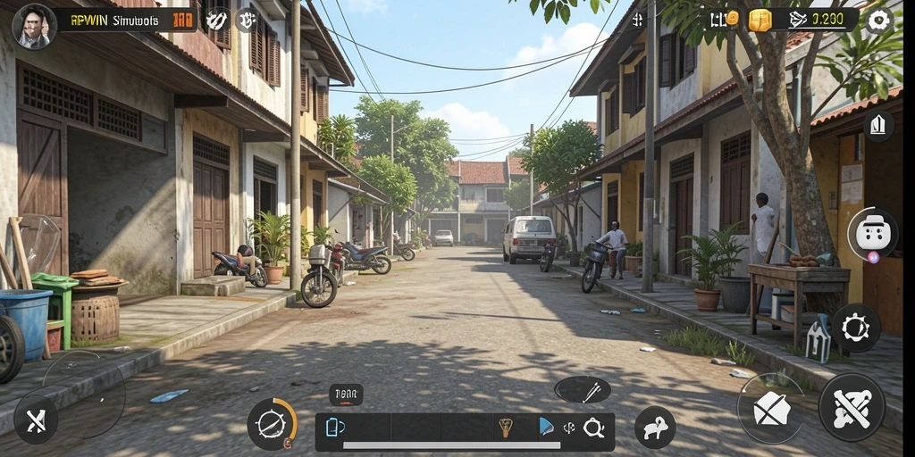 Tampilan menarik dari gameplay RPWIN yang menunjukkan kehidupan sehari-hari yang interaktif.